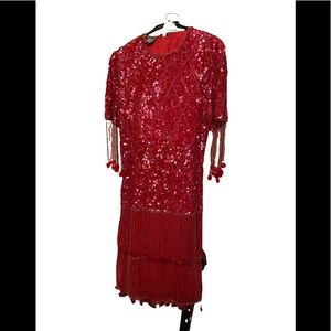 Vintage Modi Red Flapper-Style Sequin Dress
